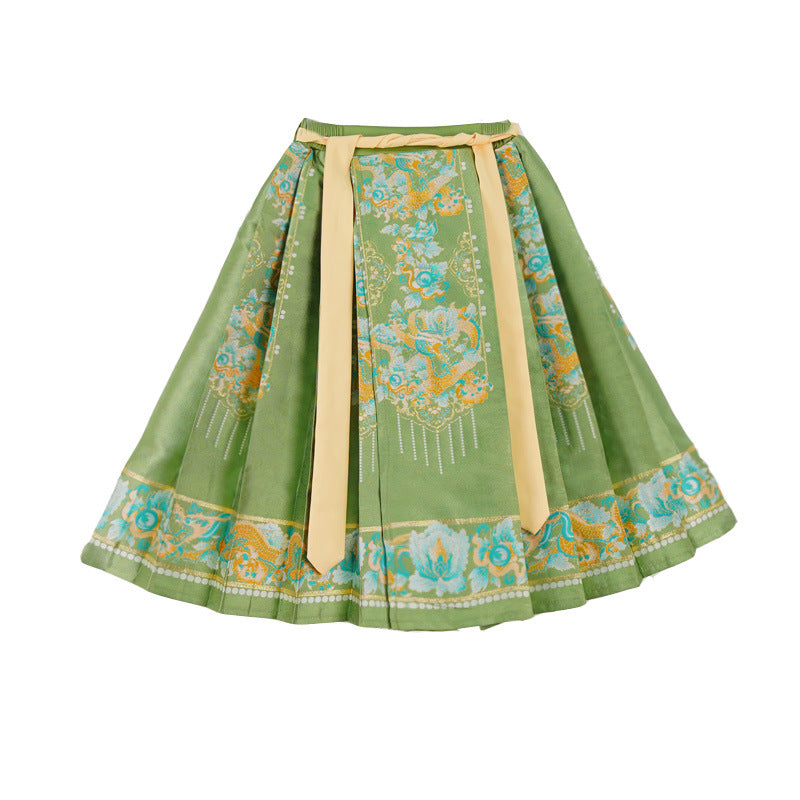 Green mamianqun skirt with elastic band and trousers adjustment cord for girls