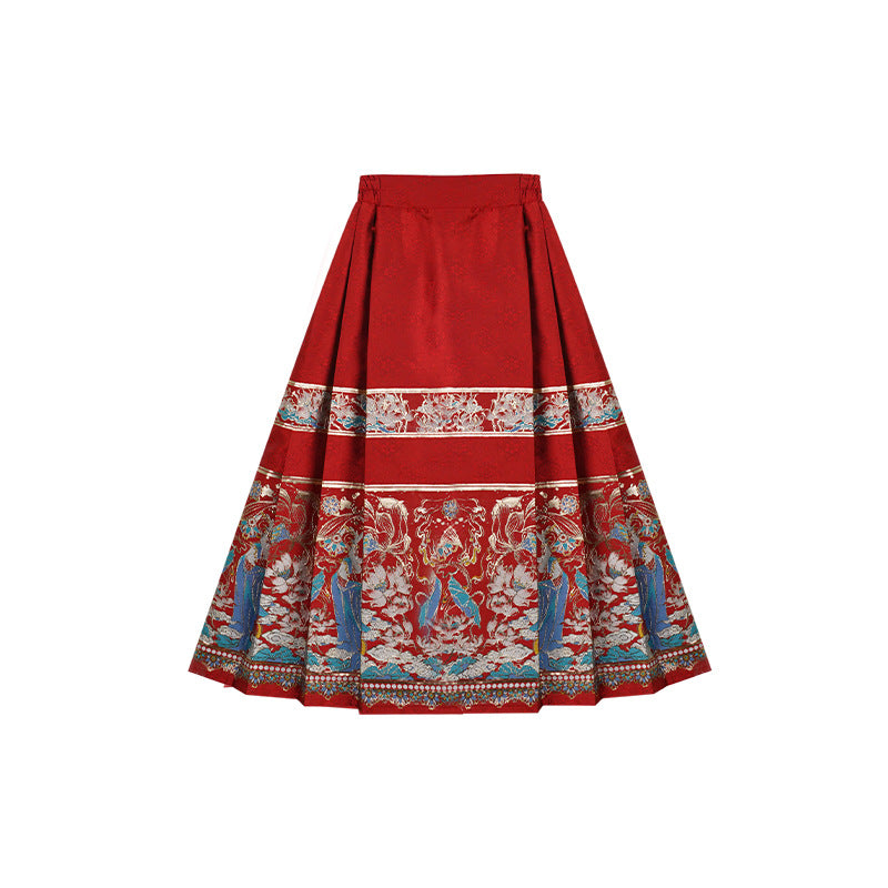 Actual photo of the red mamianqun skirt with exquisite gold patterns