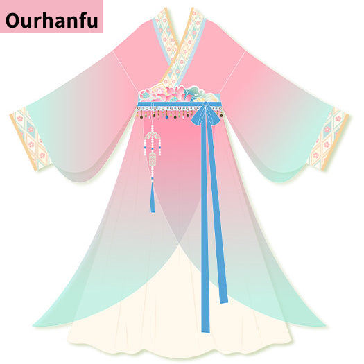 A female child dressed in a pink chiffon fabric hanfu outfit for her birthday party.easy to move around
